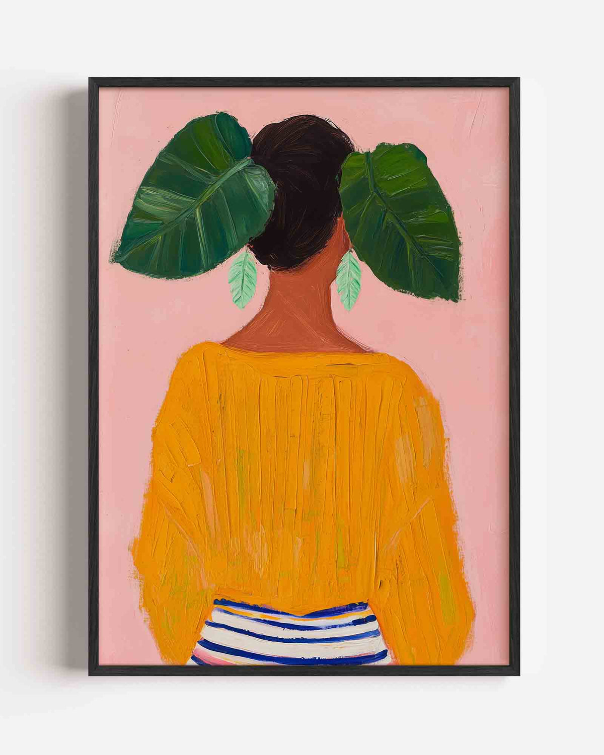Vrouw met groene bladeren – moderne portret poster als wanddecoratie
