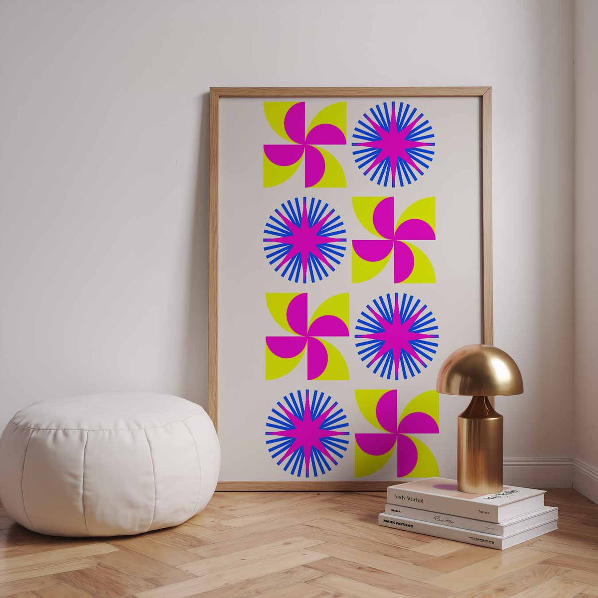 Retro Vibes Kunstposter – staande kleurrijke abstracte wanddecoratie van WallArtistic