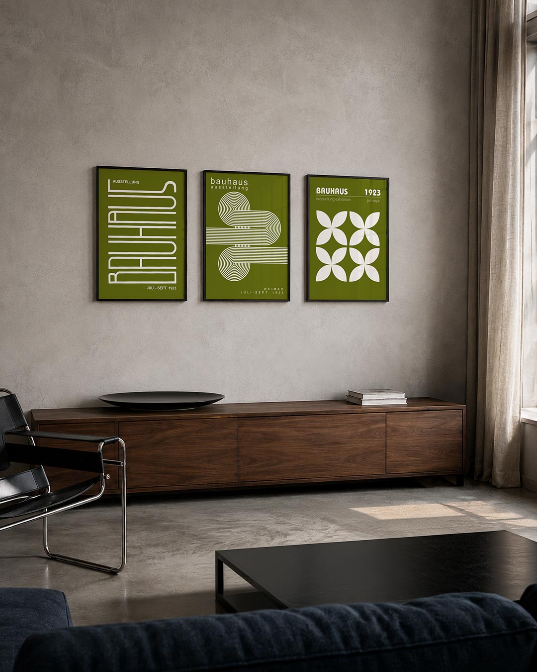 Lijnen en kleurvlakken posterset – tweede productweergave – deze posterset in drie delen toont een ritmisch lijnenspel op een