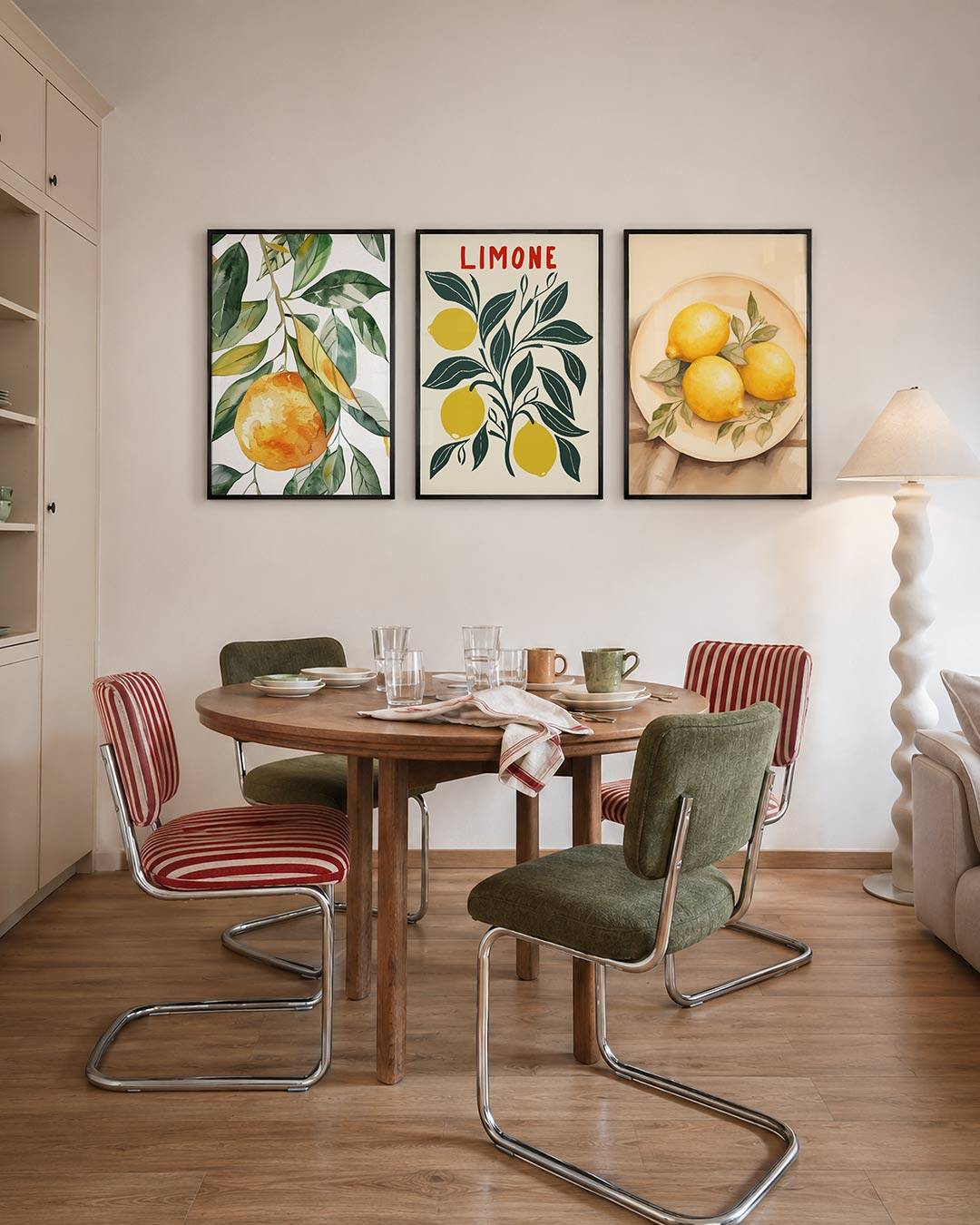 Vruchten en bladeren driedelige posterset – deze posterset in drie delen toont een speelse mix van