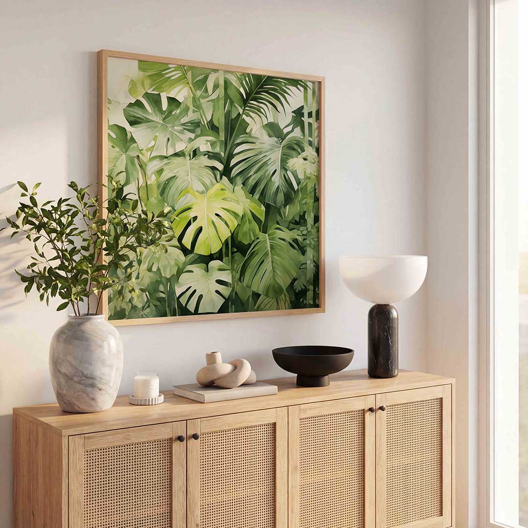 Groene bladeren – tropische poster in vierkant formaat