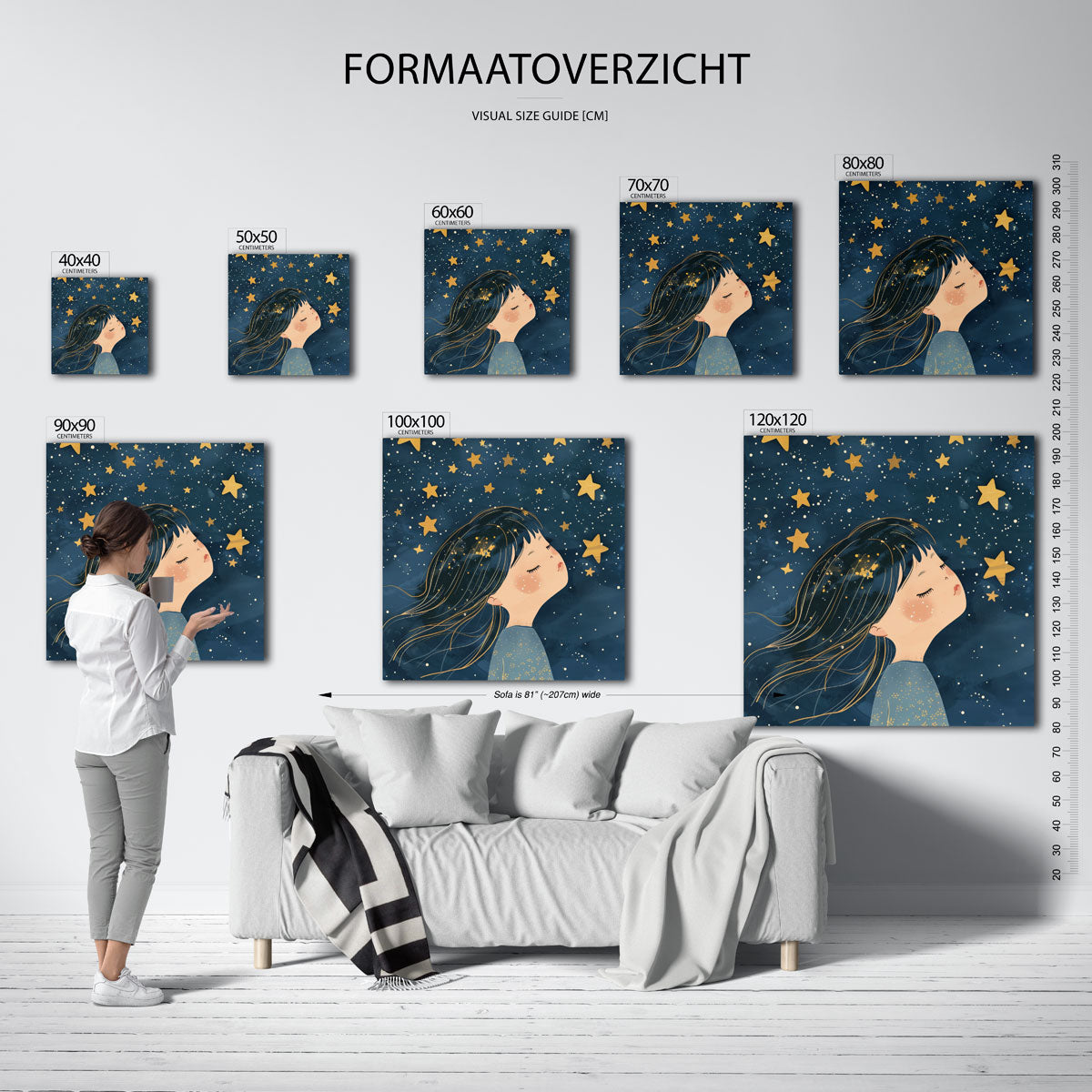 Meisje met sterren – vierkante muurposter voor de kinderkamer