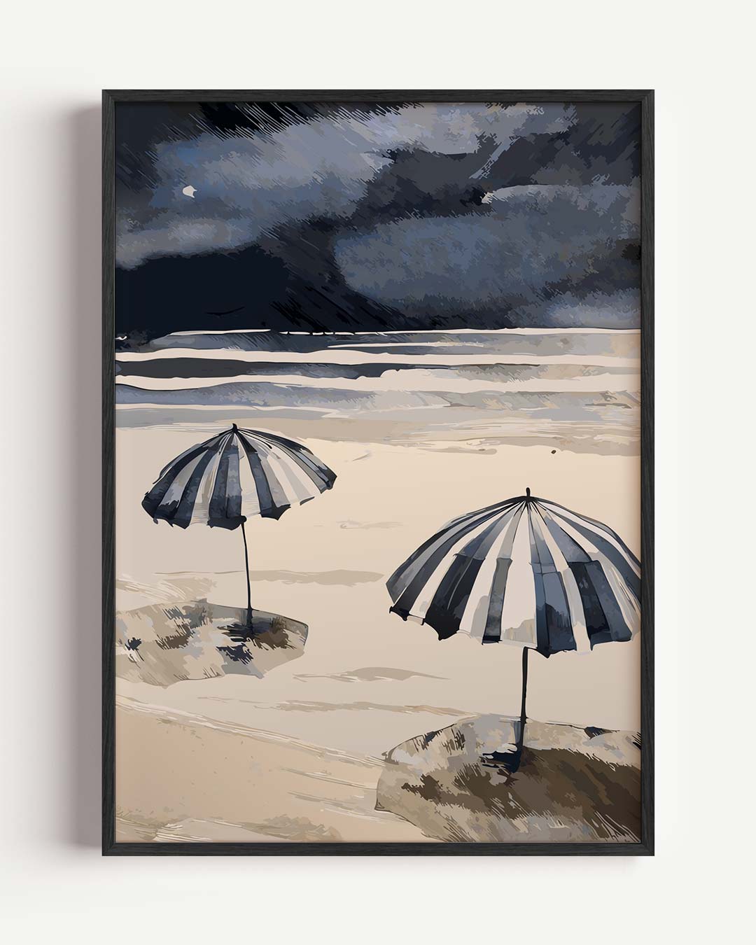 Strandparaplu's in de Schemering – zomer portret poster als wanddecoratie