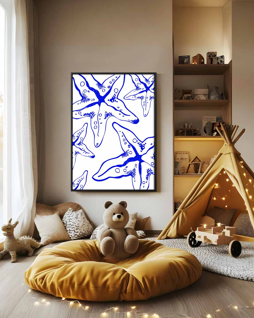 Speelse Zee Ster Illustratie – canvas wanddecoratie in portret formaat