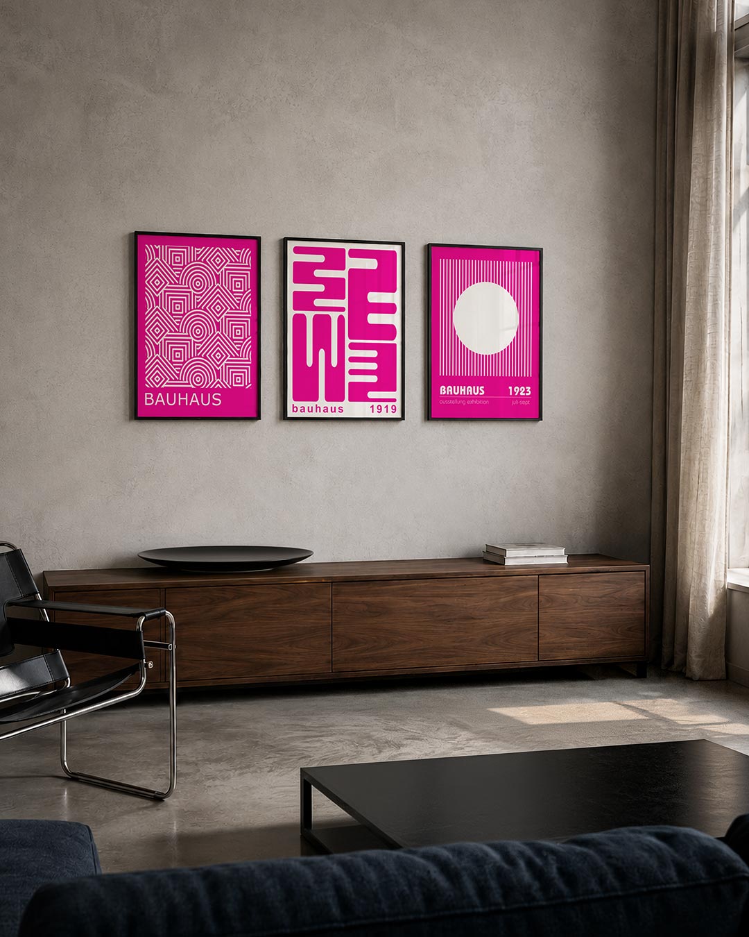 Lijnen en patronen driedelige posterset – deze posterset in drie delen toont een levendig spel van witte lijnen en