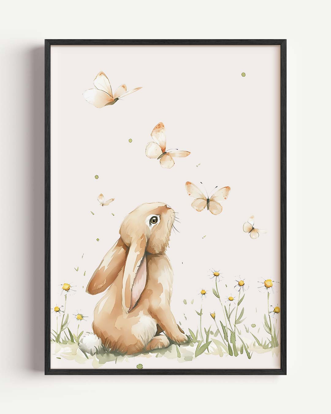 Dromerige Konijn en Vlinders – kids portret poster als wanddecoratie
