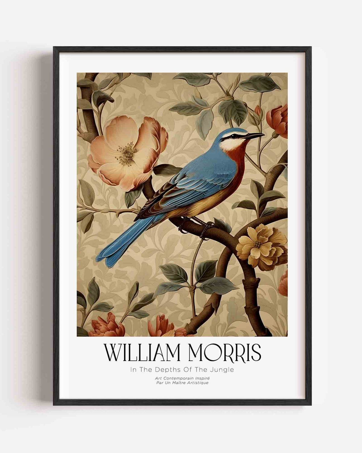 Vogel en bloemen – William Morris portret poster als wanddecoratie