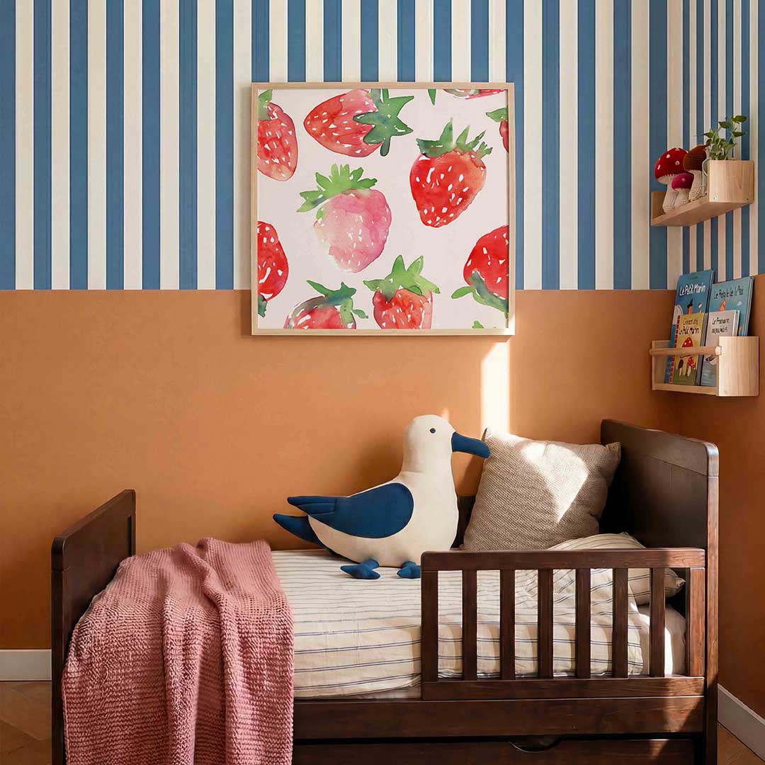 Aardbeien patroon – kids poster in vierkant formaat