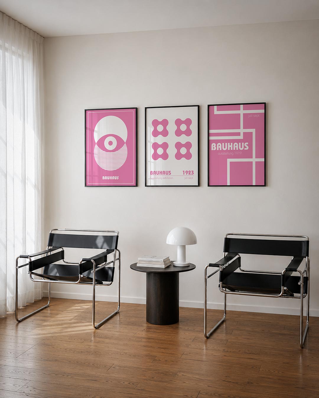 Cirkelpatroon en lijnen posterset – derde productweergave – deze posterset in drie delen toont een speelse combinatie van