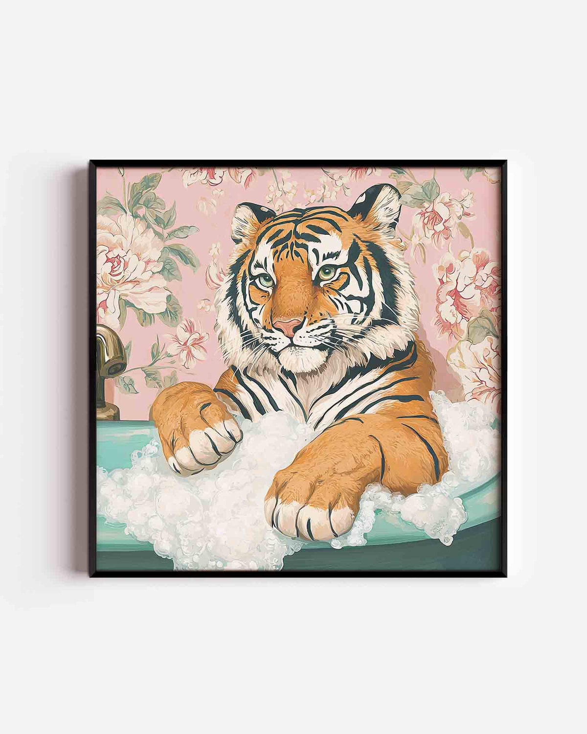 Tijger in bad – vierkante dierenposter als wanddecoratie