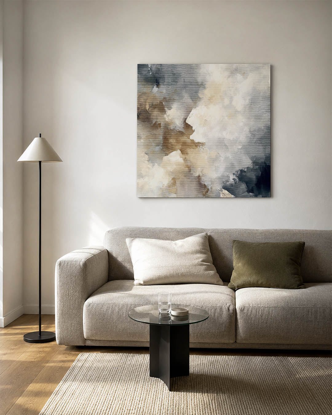 Dromerige kleurenmix kunstwerk – vierkante wanddecoratie – dit werk toont een vloeiende mix van beige, bruin en grijs. De