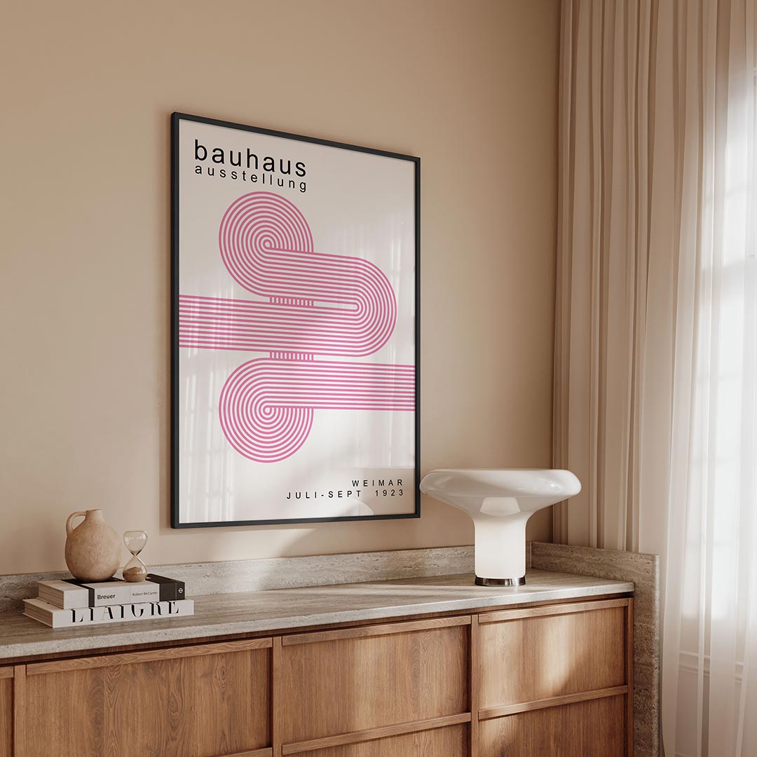 Lijnen en cirkelpatronen – geometrische Bauhaus poster in staand formaat