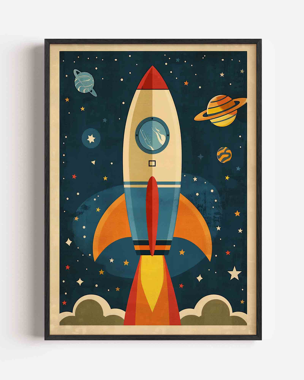 Raket en planeten – kids portret poster als wanddecoratie
