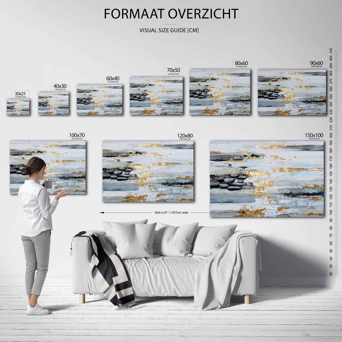Gouden accenten en stenen – liggende muurposter met abstracte vormen