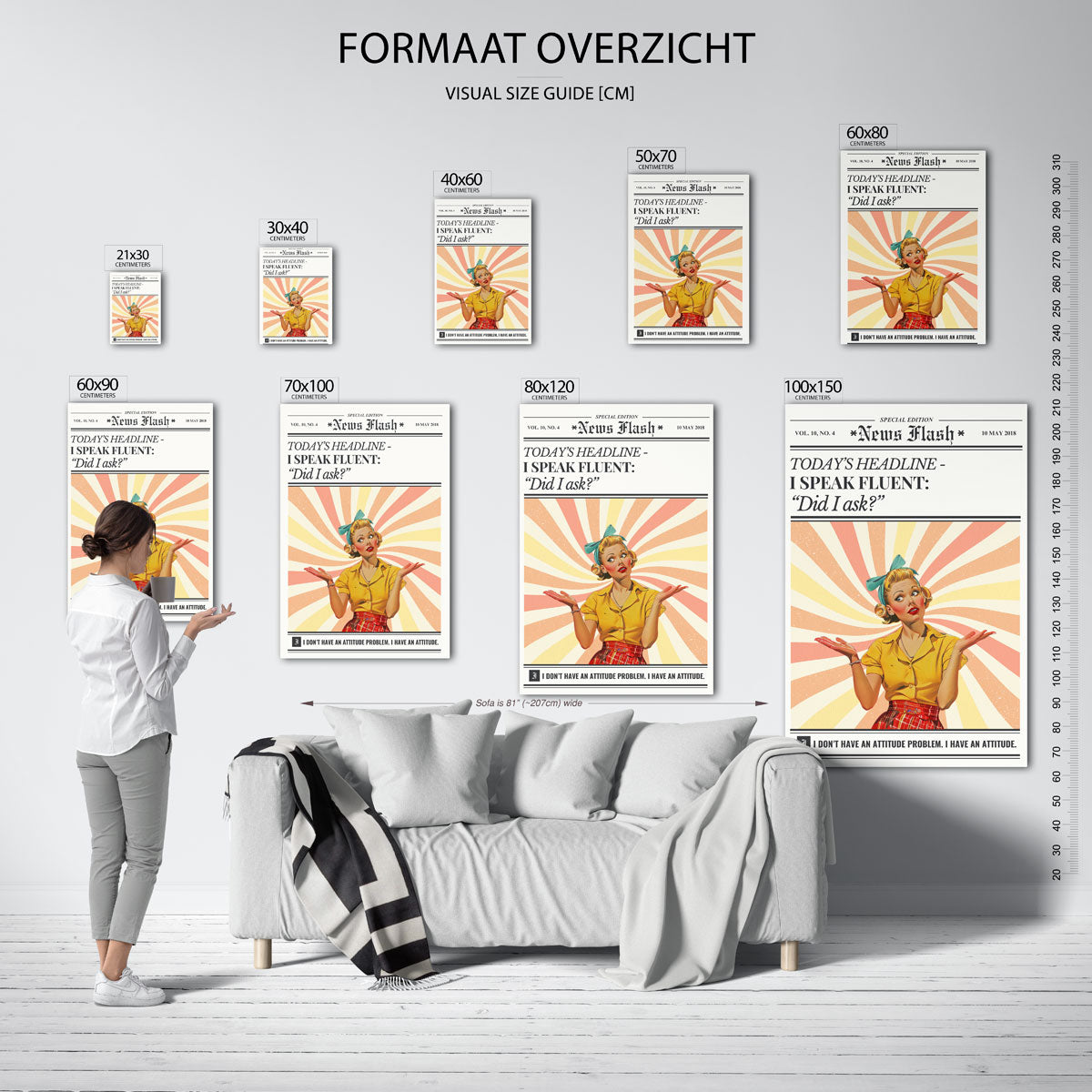 Vrouw met retro uitstraling – staande muurposter in Pop Art stijl
