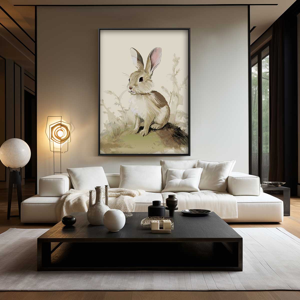 Schattig Konijn in de Natuur – canvas wanddecoratie in portret formaat