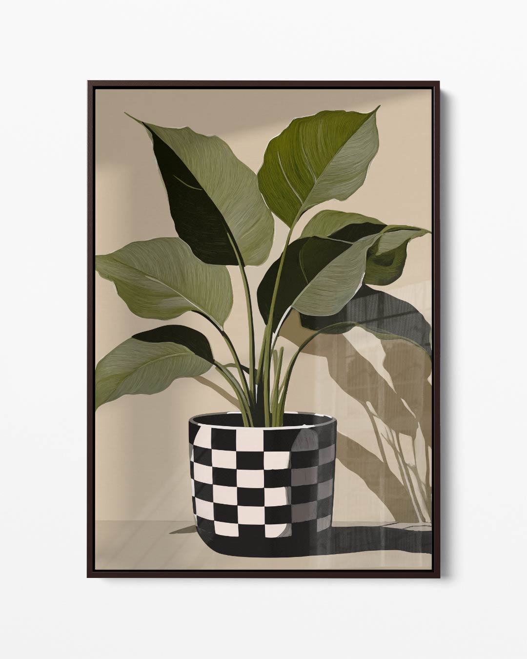 Checkered Plant Pot Art – portret kunstwerk als wanddecoratie