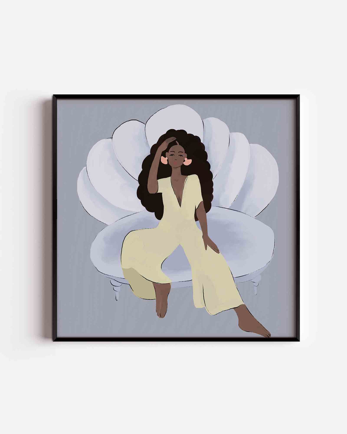 Vrouw op schelp – kleurrijke illustratie poster als wanddecoratie