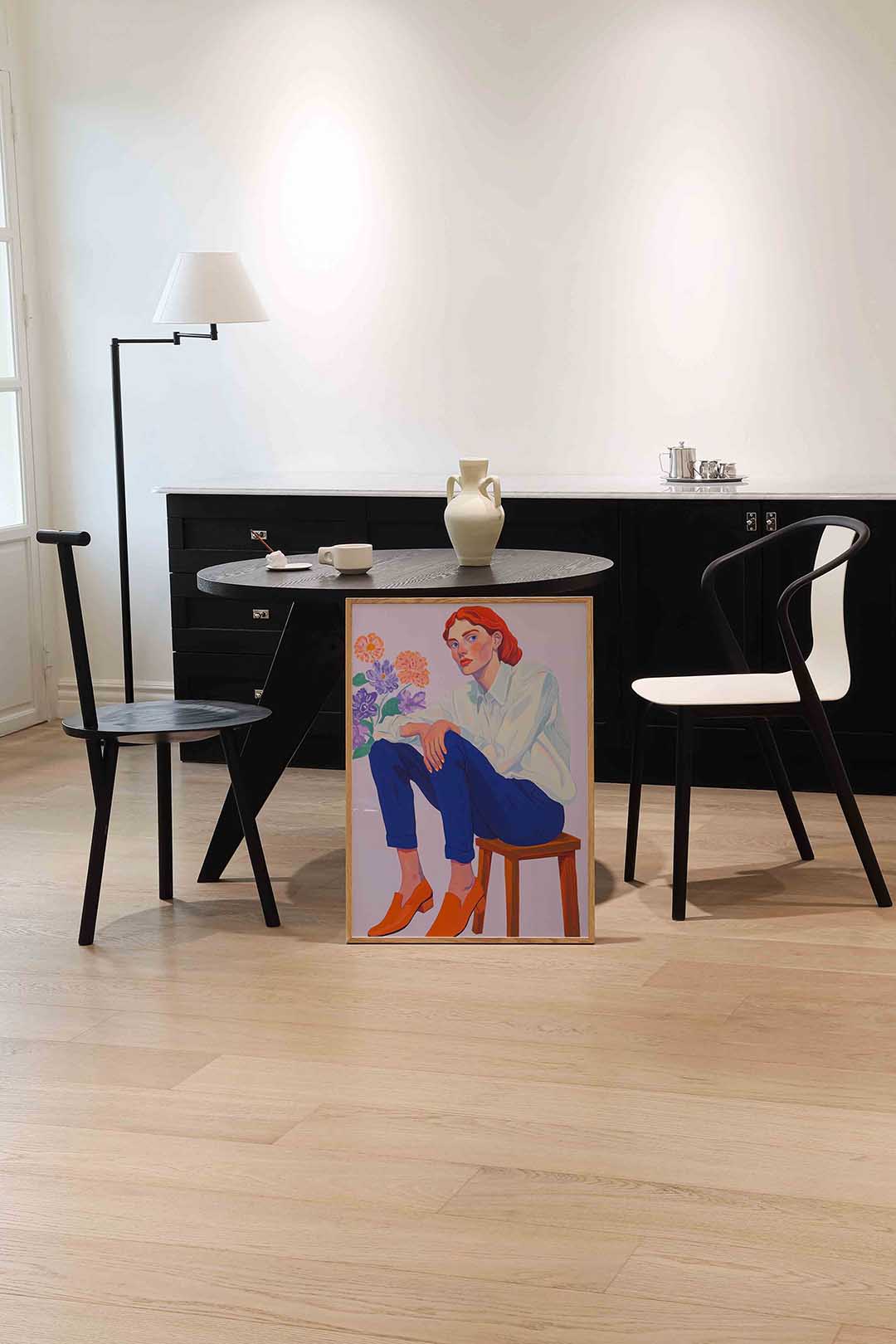 Vrouw met bloemen – moderne wandkunst als portret poster
