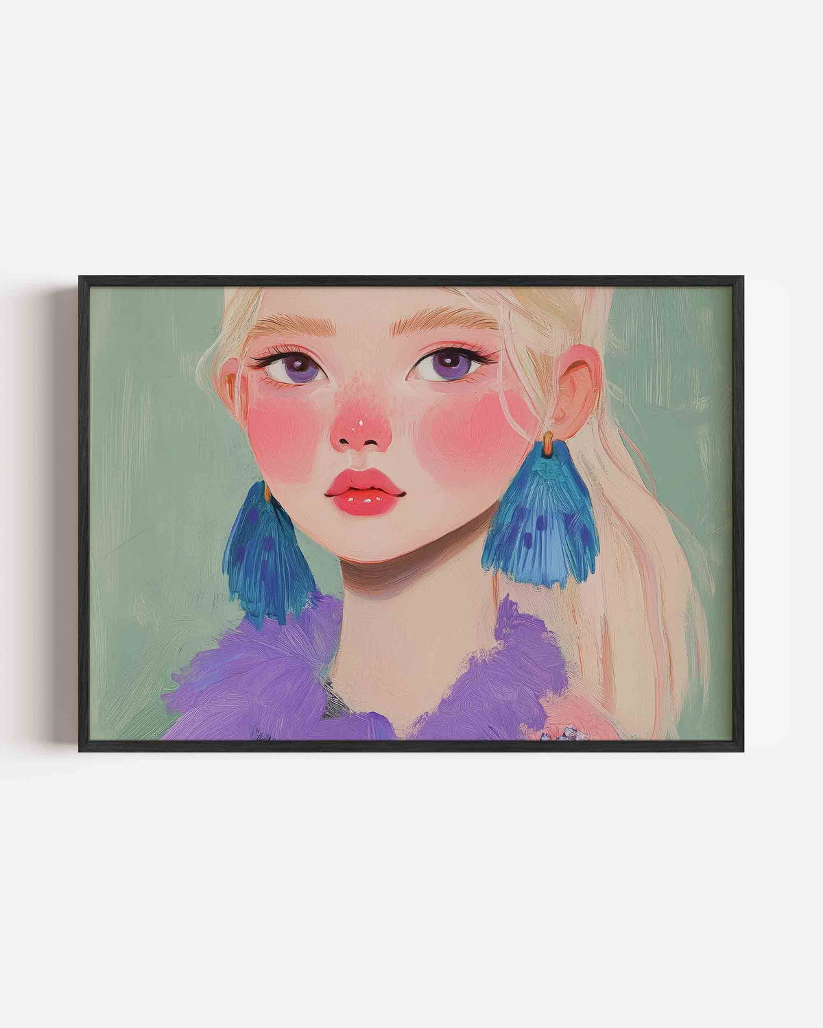 Portret met blauwe oorbellen – vrouwelijk portret als landscape poster