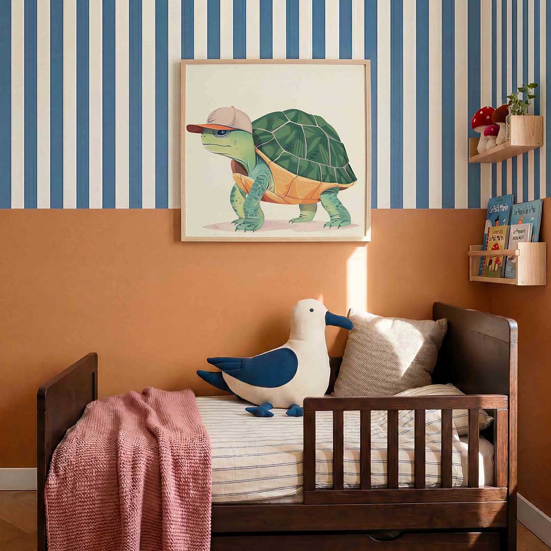 Schildpad met pet – kids poster in vierkant formaat
