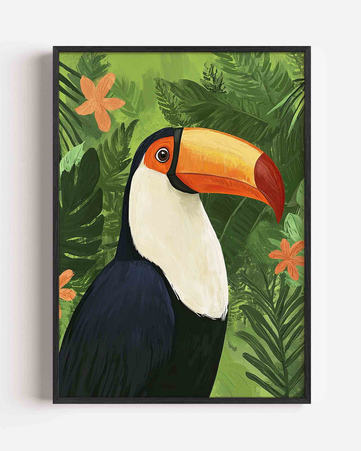 Toekan met groene bladeren – dieren portret poster als wanddecoratie