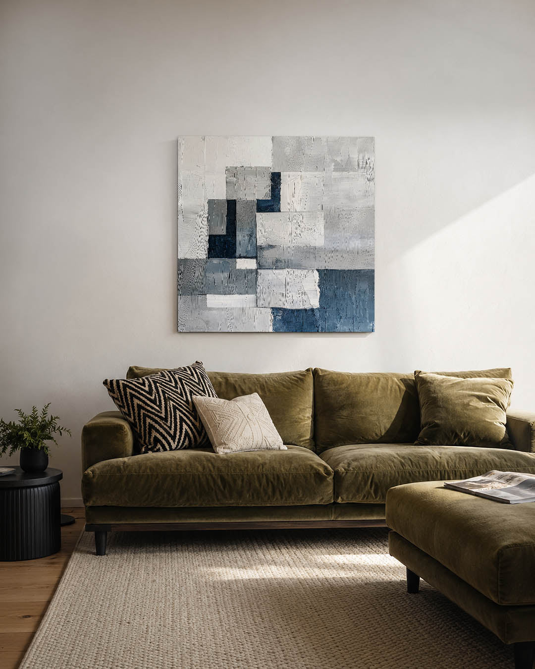 Geometrische texturen kunstwerk – derde productweergave – dit werk toont een dynamische compositie van rechthoeken en