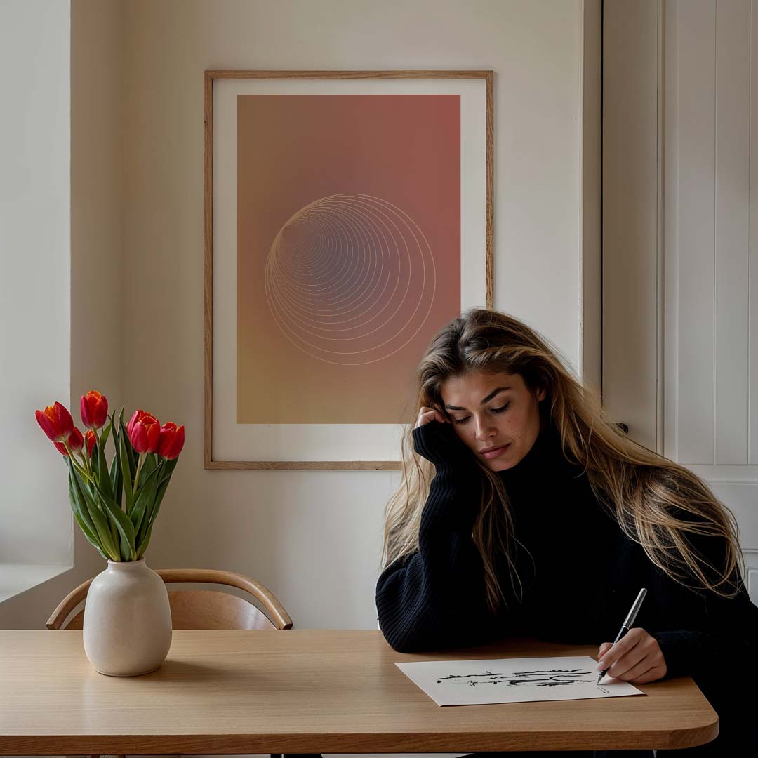 Hypnotiserende Cirkelposter – staande muurposter met kleurrijke abstracte vormen