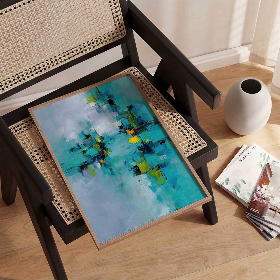 Abstracte blauwe compositie – abstracte wandkunst als portret poster