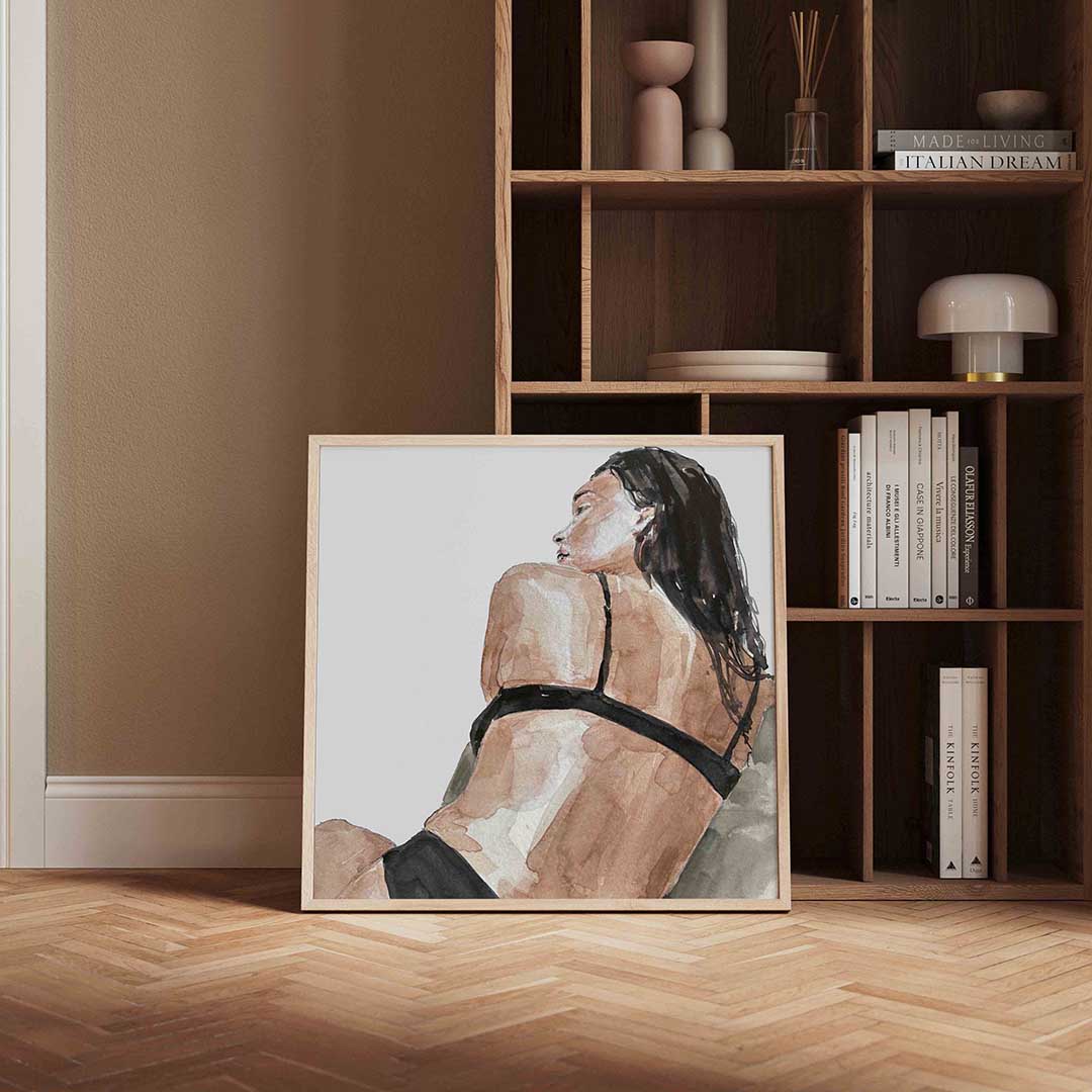 Vrouw in zwart – portret poster in vierkant formaat