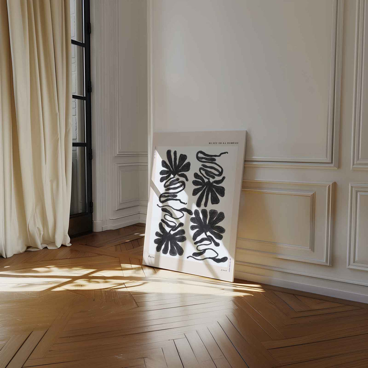 Abstracte Bloemvormen Illustratie – canvas wanddecoratie in portret formaat