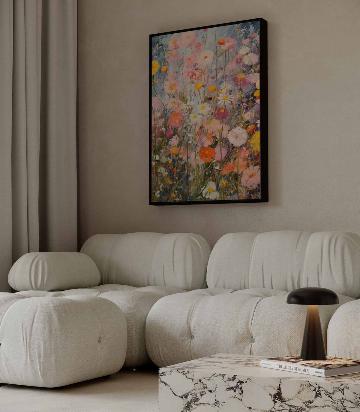 Kleurrijke Bloementuin Schilderij – dibond wanddecoratie in staand formaat