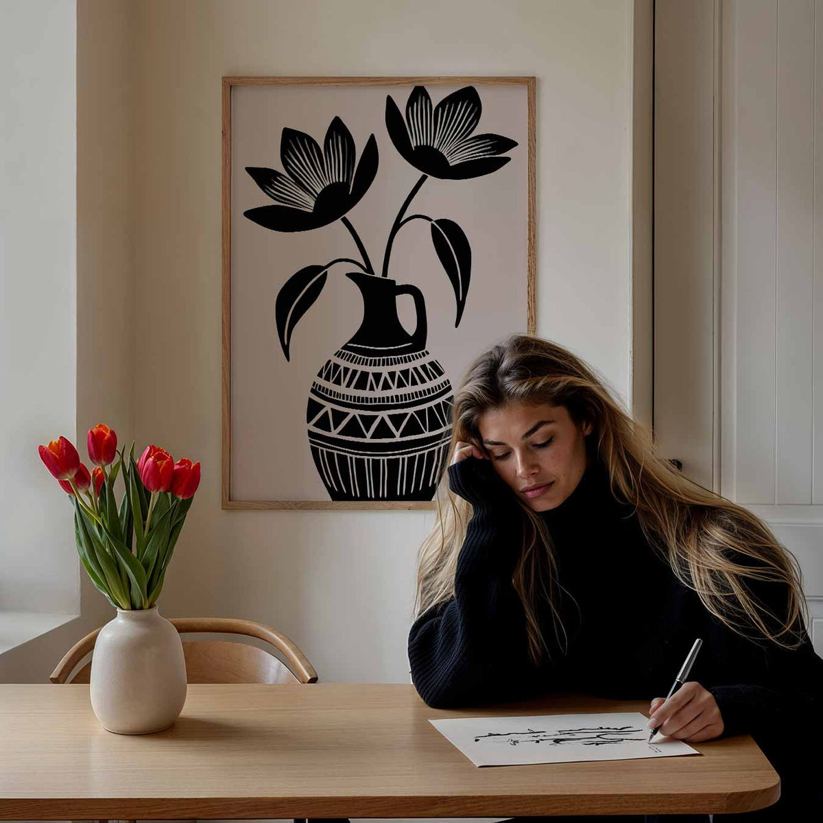 Bloemenvazen – bloemen poster als moderne staande wanddecoratie