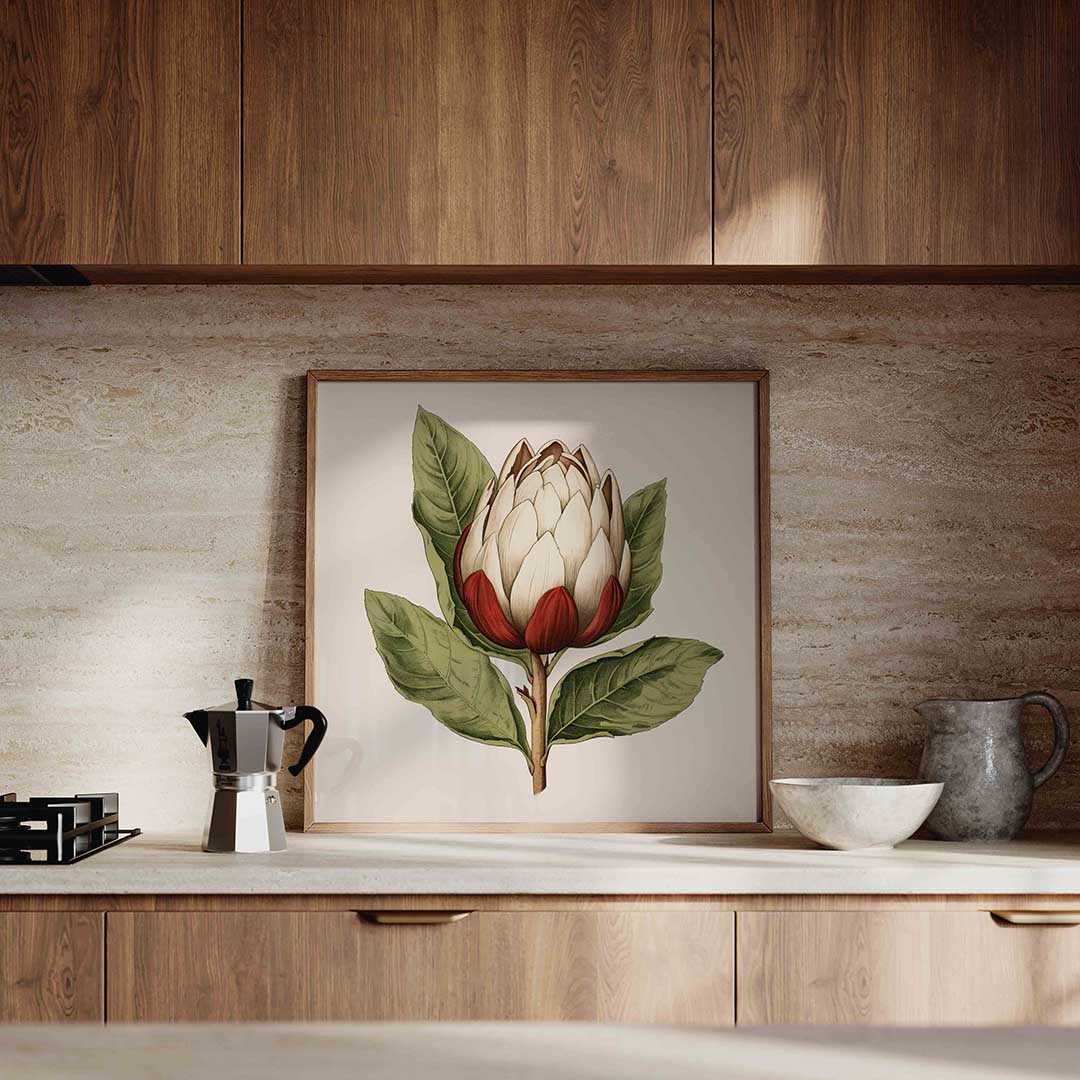 Bloem met groene bladeren – culinaire wandkunst als vierkante poster