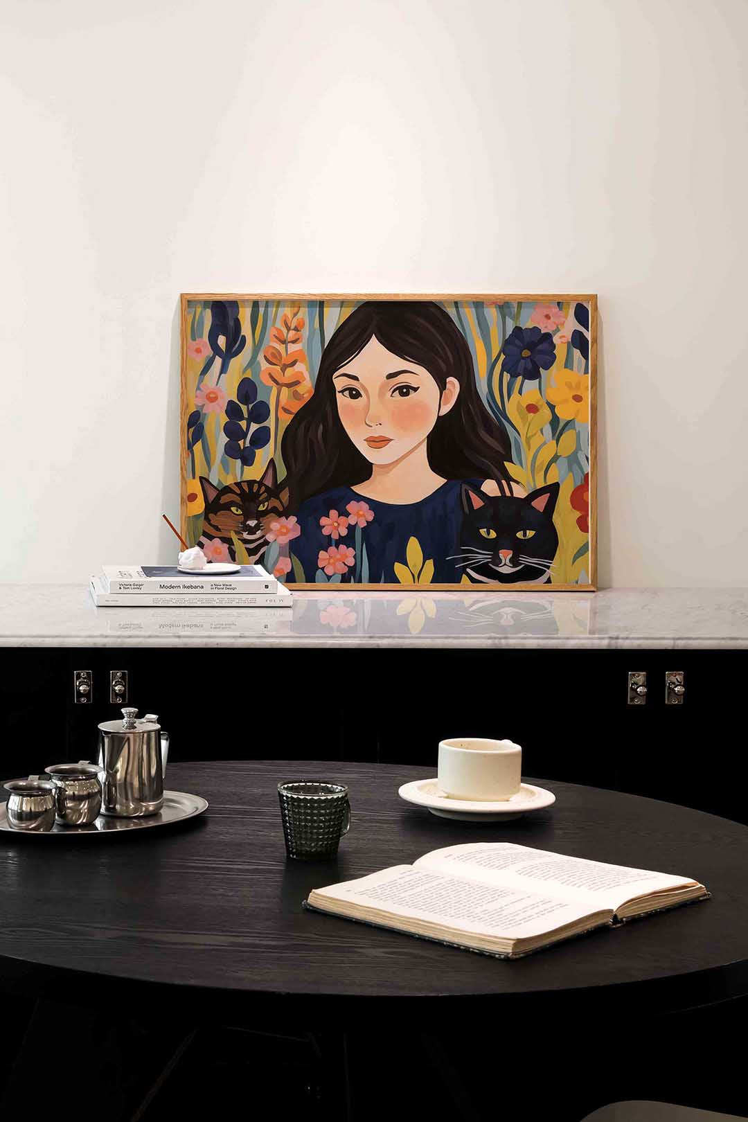 Vrouw met katten – portret poster in liggend formaat