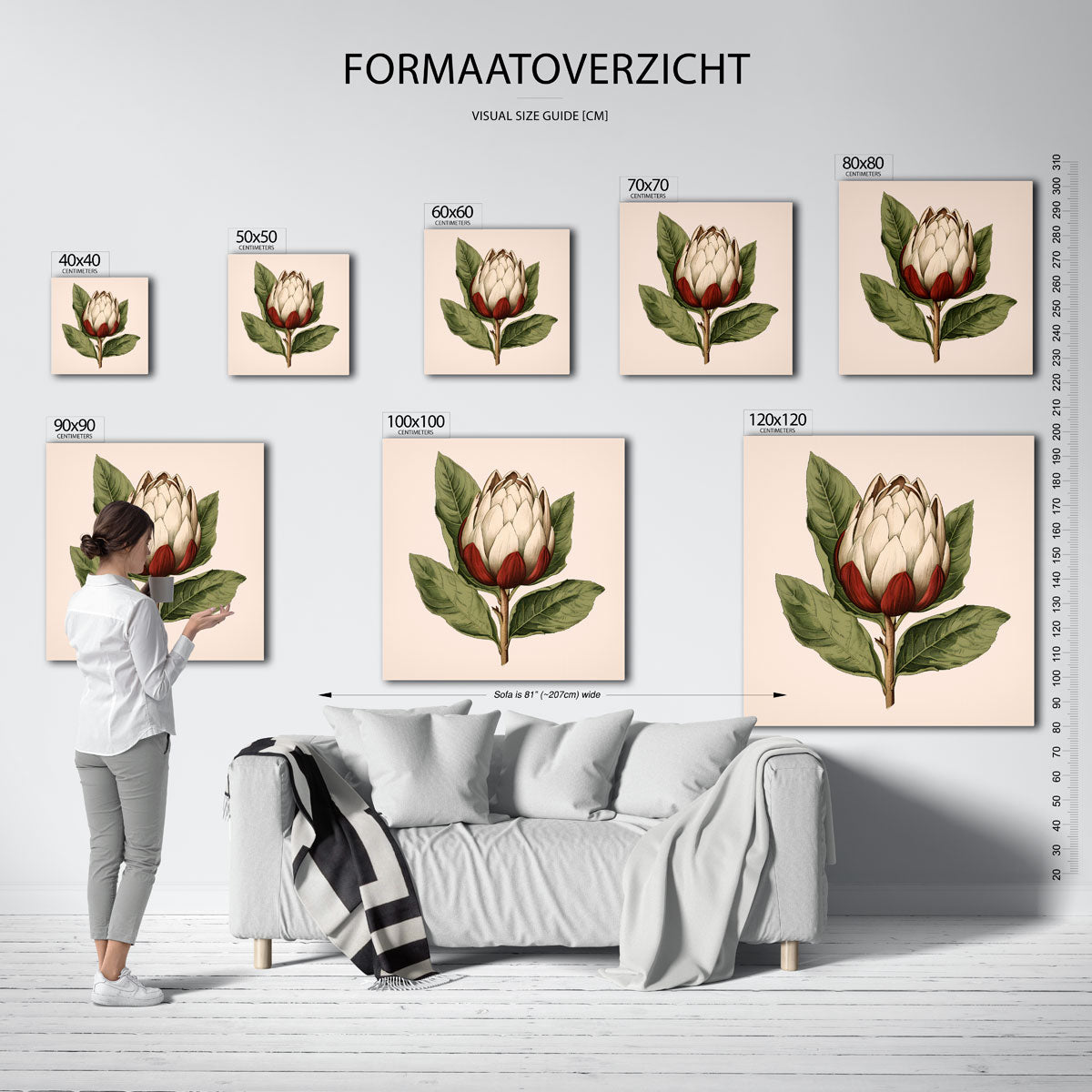Bloem met groene bladeren – vierkante muurposter voor keuken of eethoek