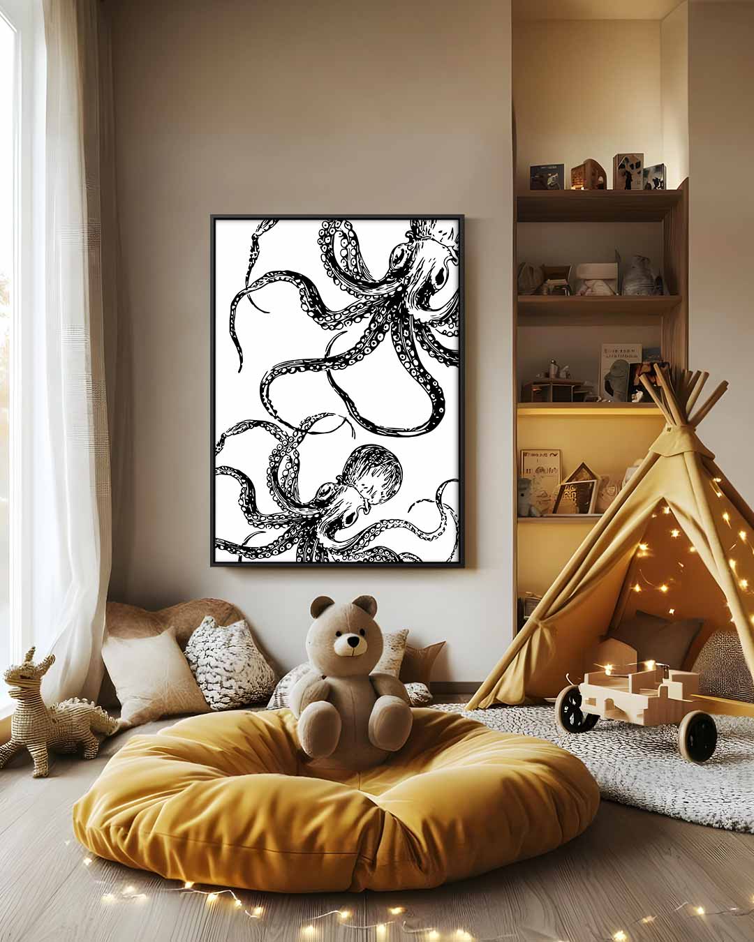 Mystieke Octopus Illustratie – dibond wanddecoratie in staand formaat