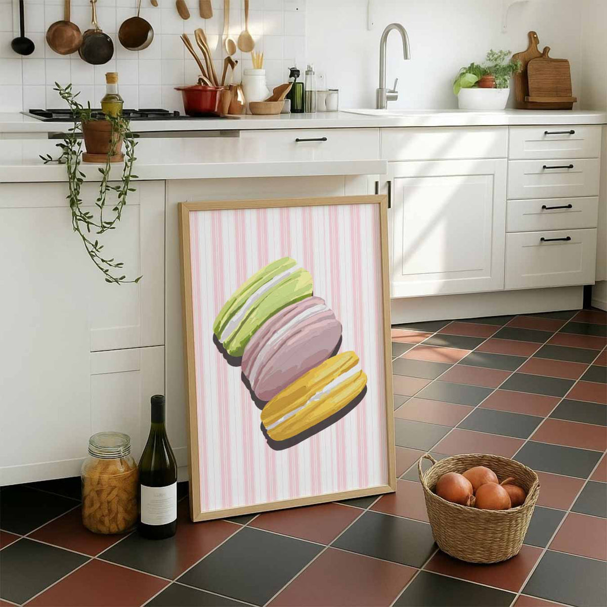 Kleurrijke Macaron Sfeerposter – staande muurposter voor keuken of eethoek