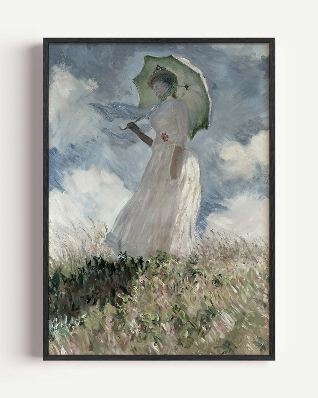 Vrouw met Parasol in de Wind – vintage portret poster als wanddecoratie