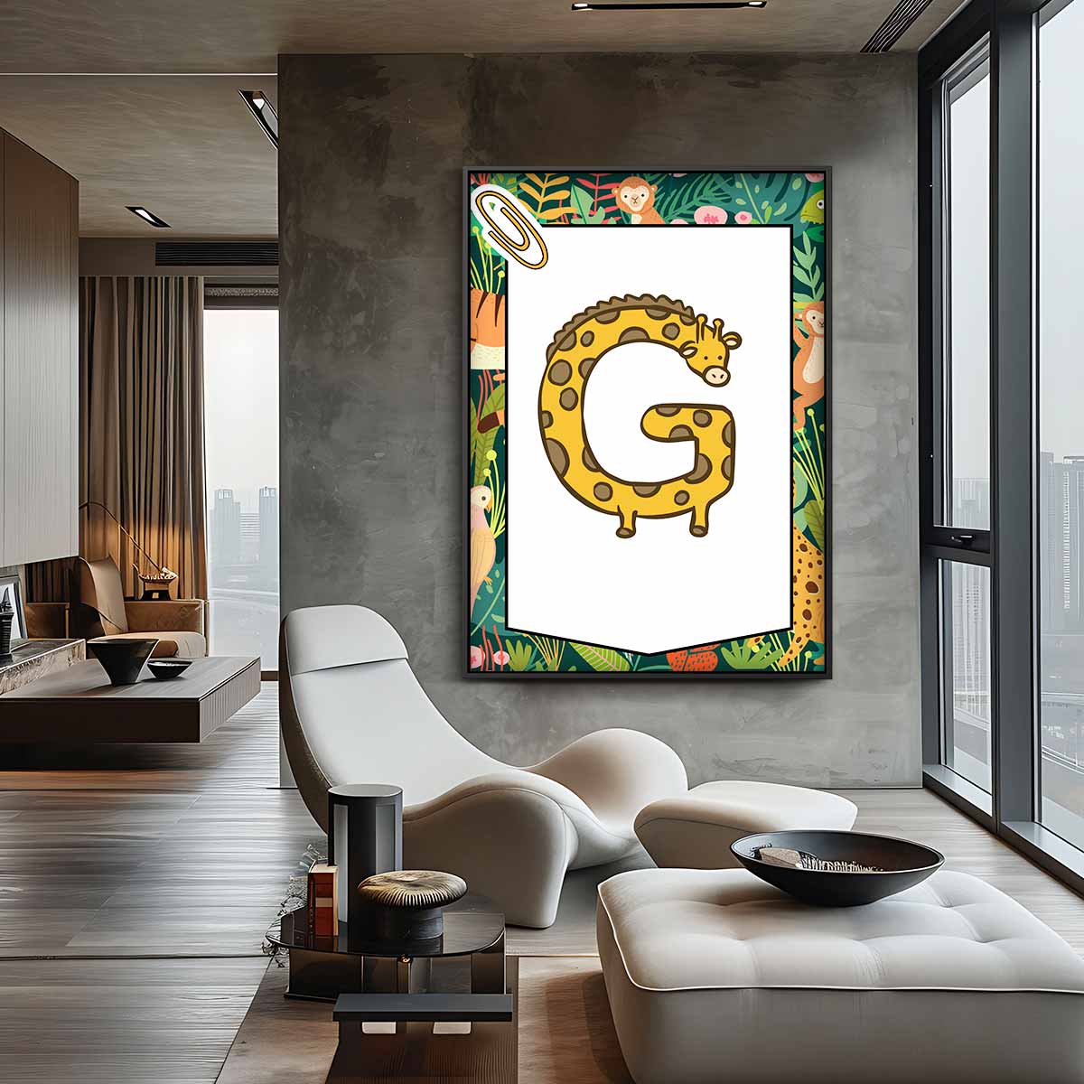 Giraffe Letter G Poster – canvas wanddecoratie in portret formaat