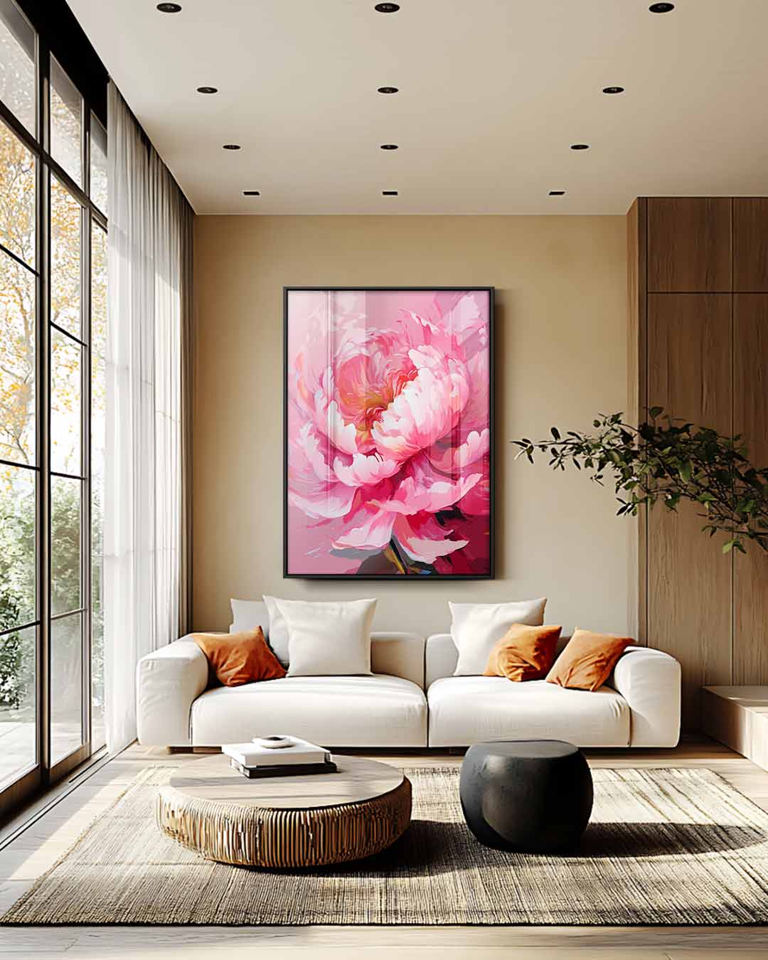 Stralende Bloem Fantasie – kunstwerk met zwarte baklijst