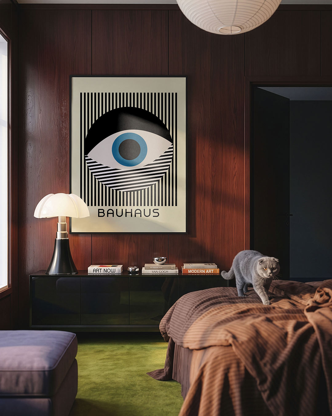 Lijnen en cirkel – geometrische Bauhaus poster in staand formaat