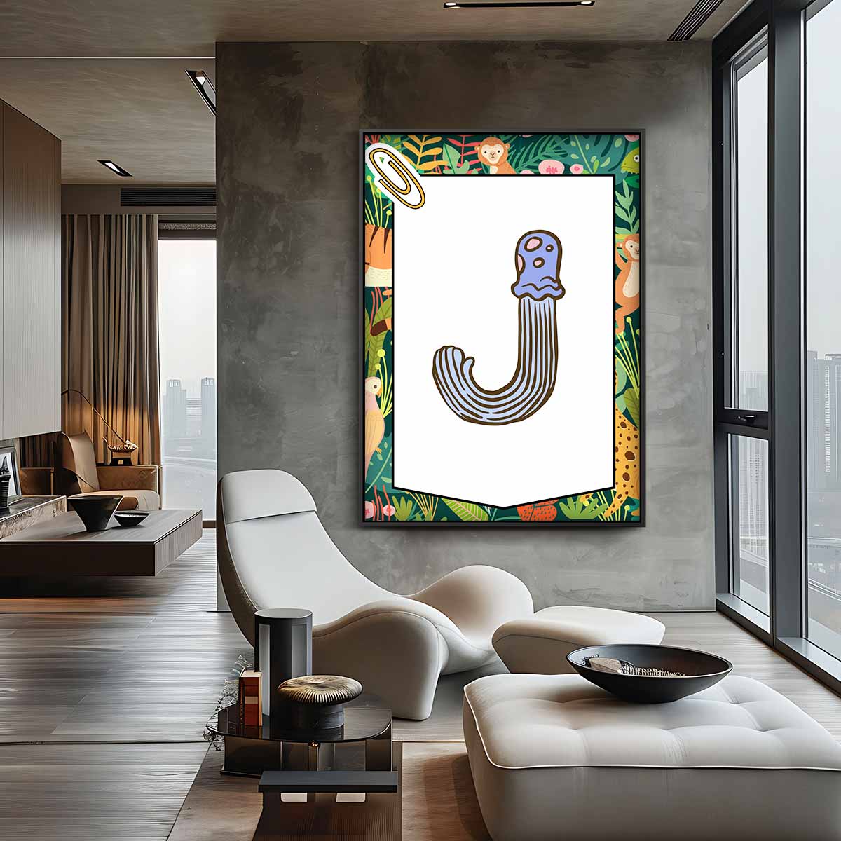 Letter J jungle – canvas wanddecoratie in portret formaat