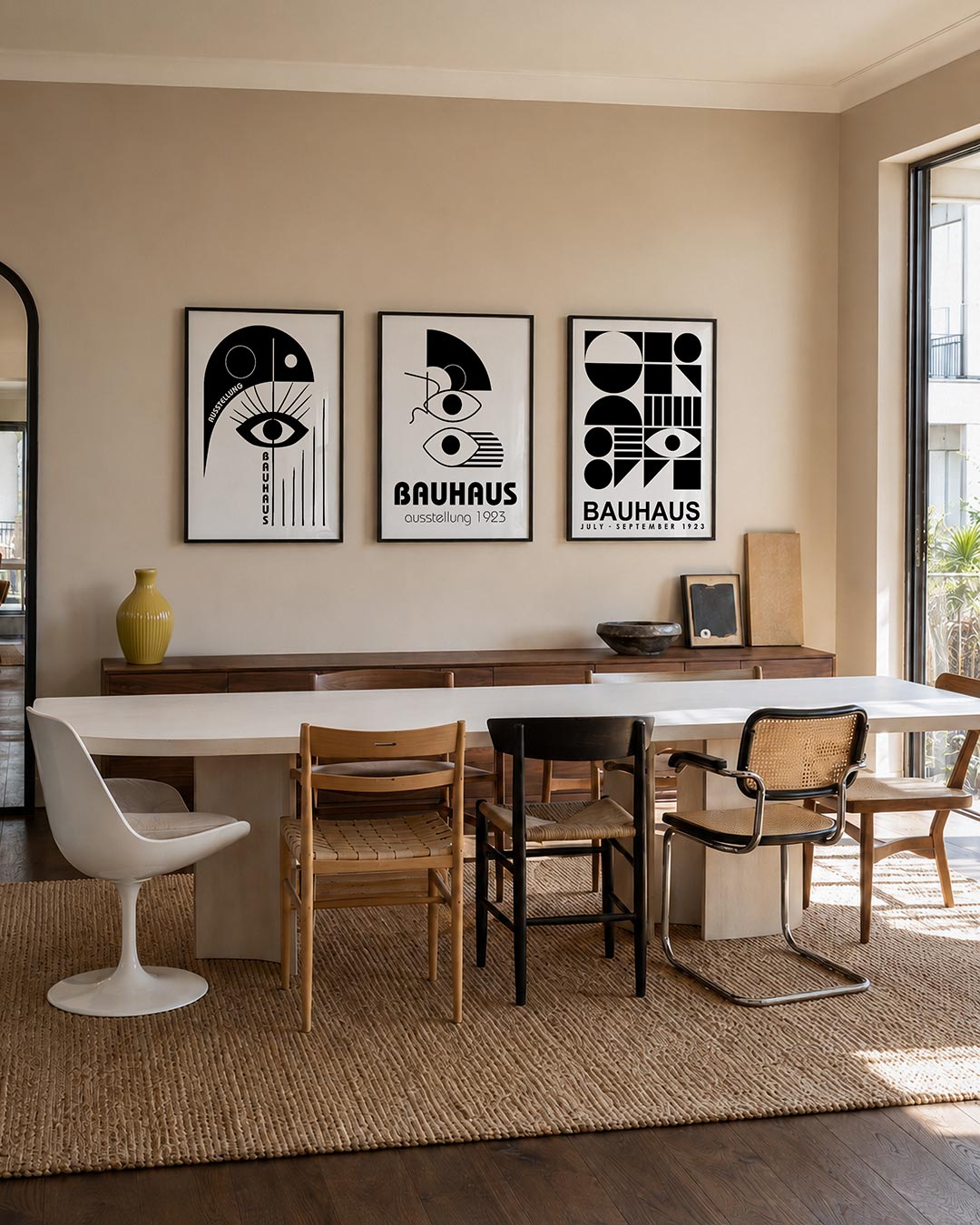 Oog en lijnen posterset – tweede productweergave – een zwart-wit compositie met een centraal oog, omgeven door strakke lijnen