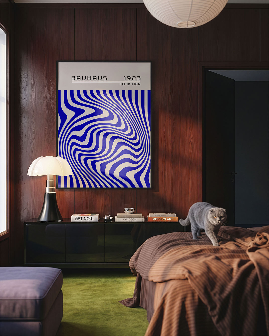 Golvend lijnenspel – geometrische Bauhaus poster in staand formaat