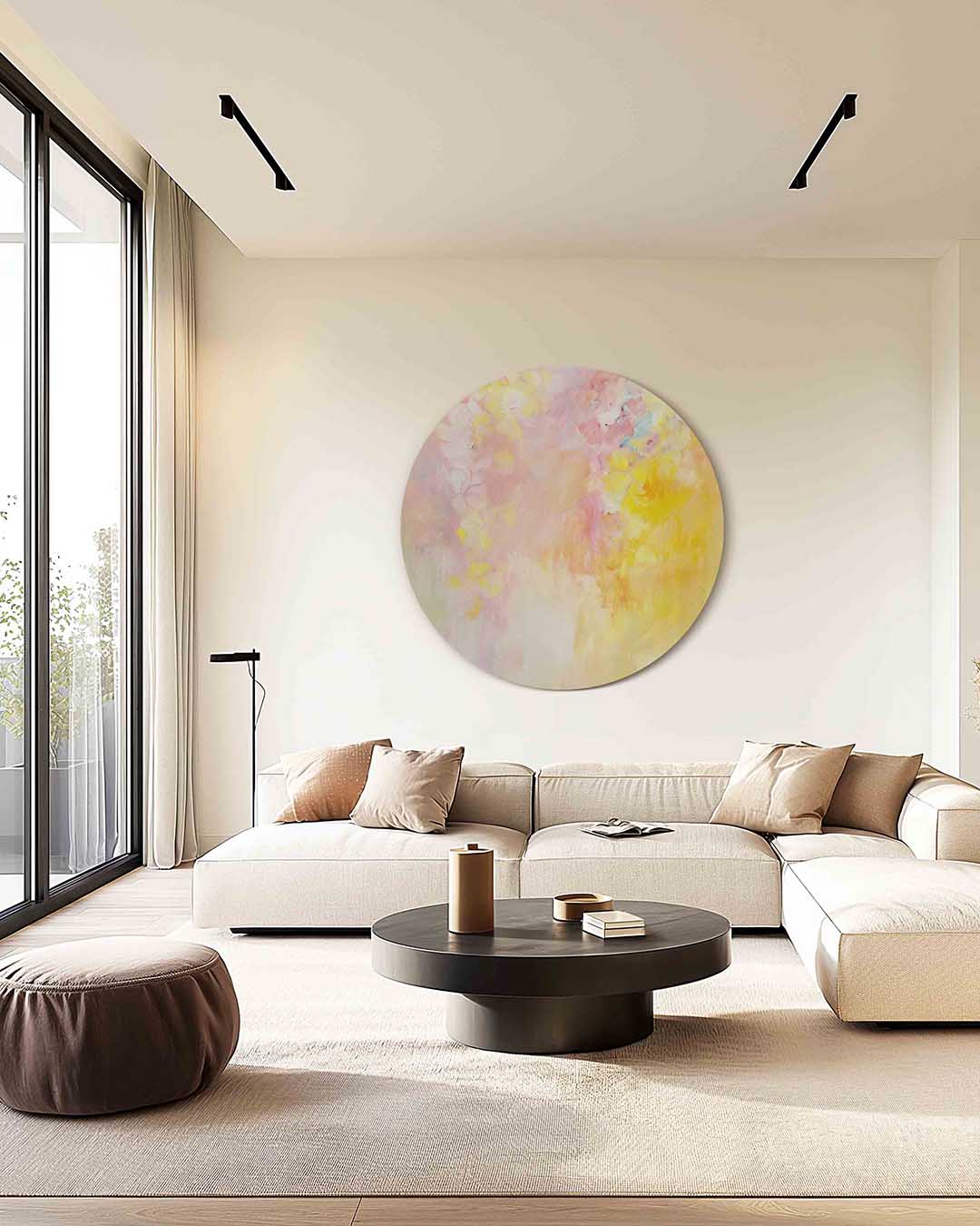 Pastel bloemen – kleurrijke muurcirkel als ronde wanddecoratie