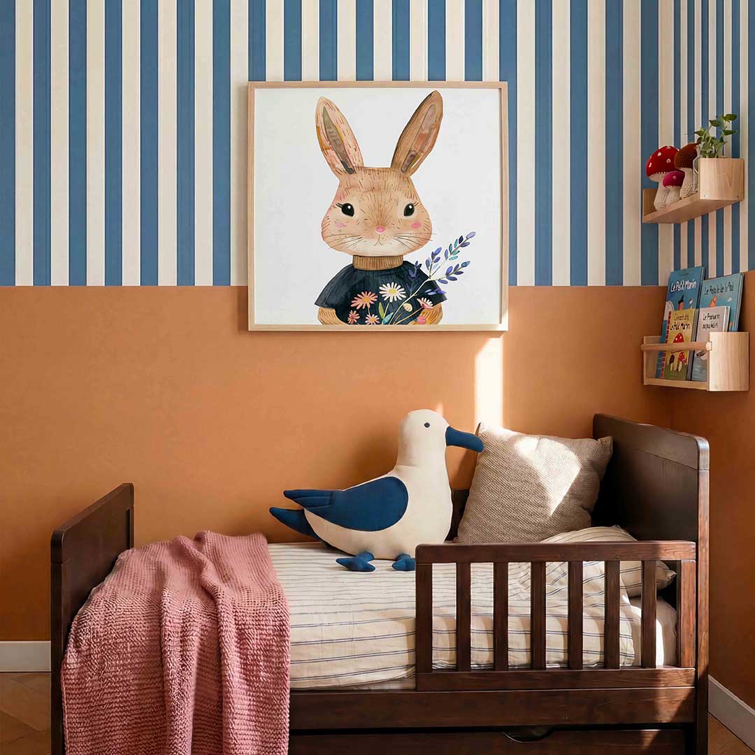 Konijn met bloemen – kids poster in vierkant formaat