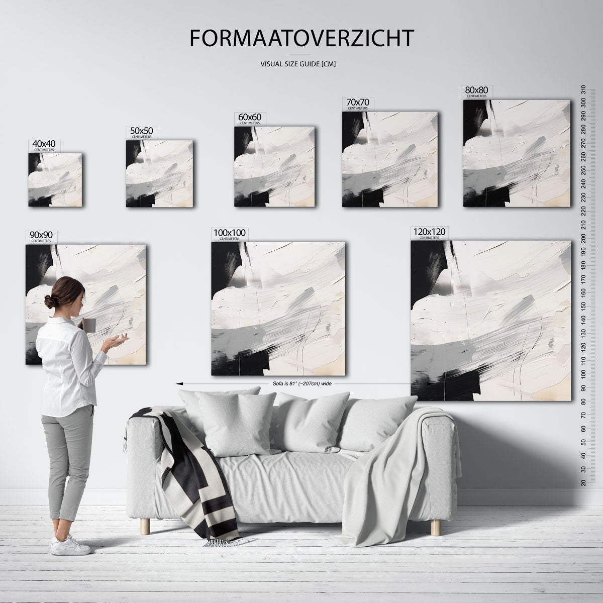 Abstracte zwart en wit – vierkante muurposter met abstracte vormen