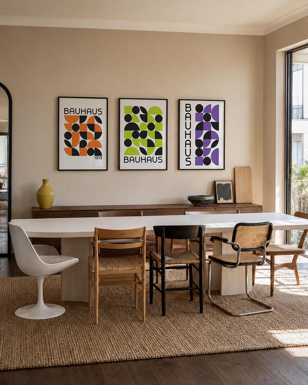 Vormen en vlakken driedelige posterset – deze posterset in drie delen toont een speelse mix van halve cirkels en rechthoeken