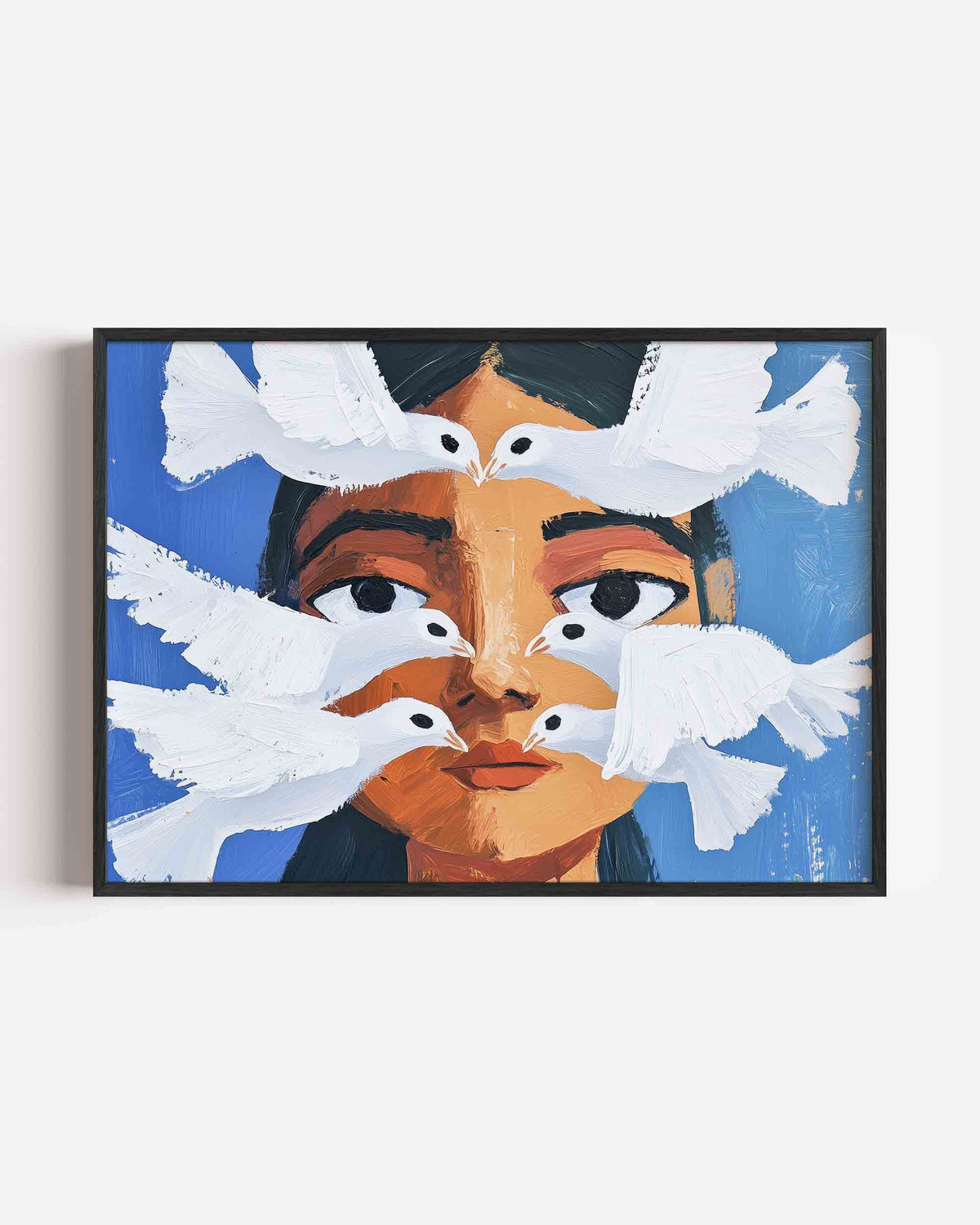Vogels en gezicht – vrouwelijk portret als landscape poster